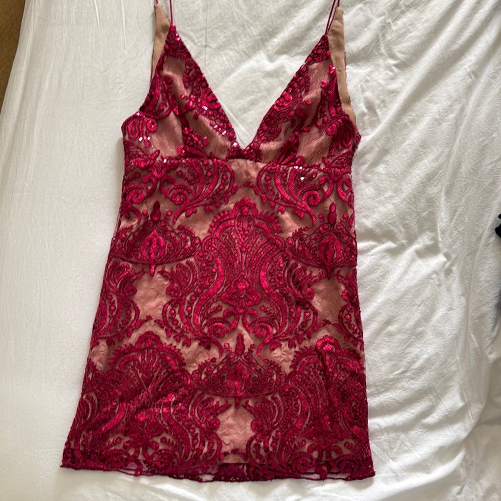 Raspberry Sequin Lace Dress